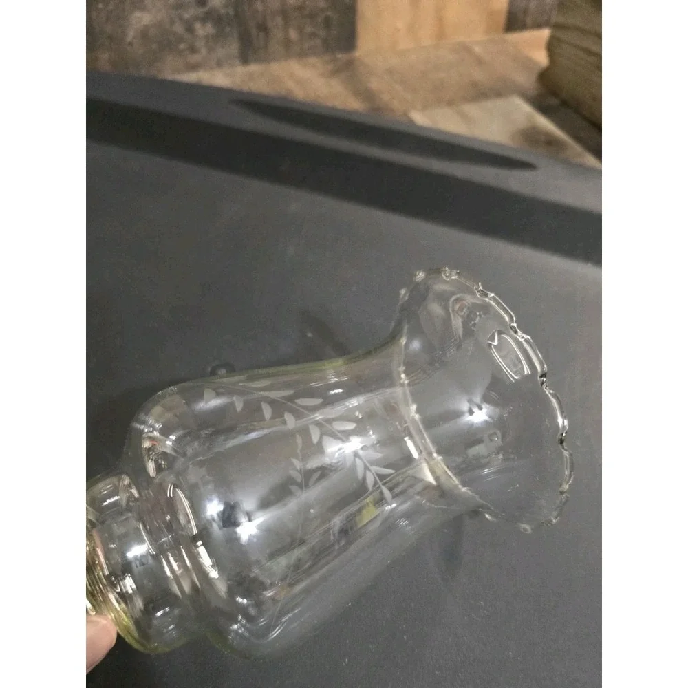 Vintage Set of 2 Etched Glass Hurricane Candle Shades Scalloped Leaf Vine 5.5